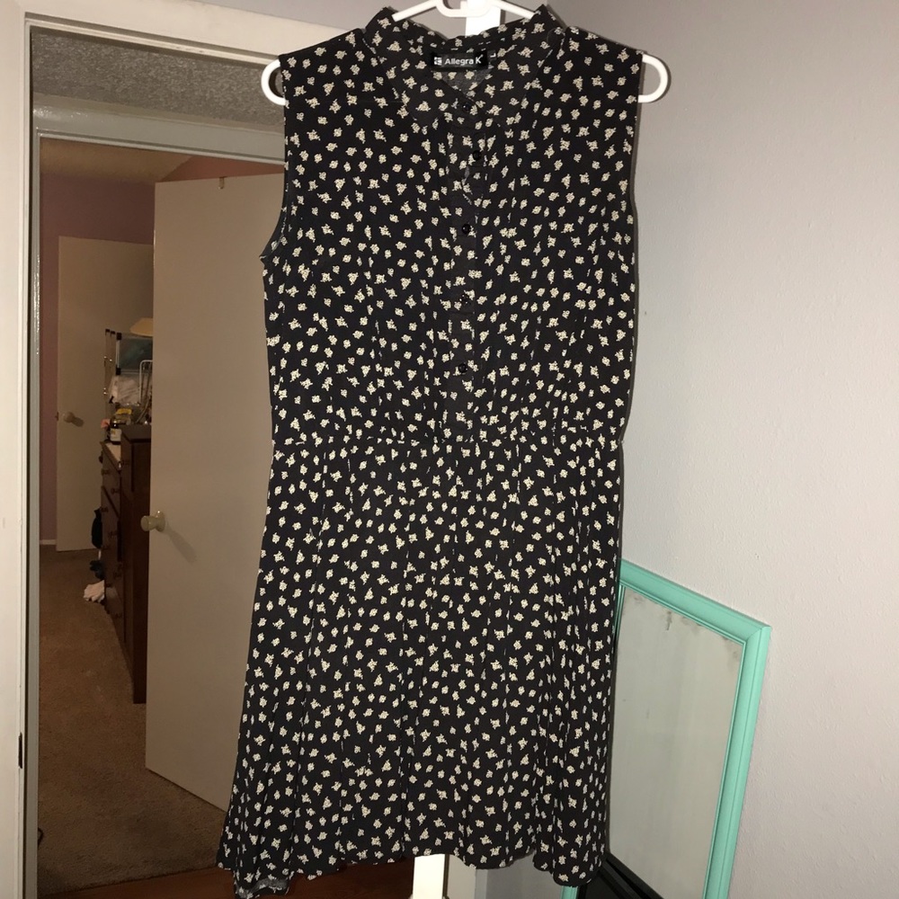 Navy Blue Floral Print Dress